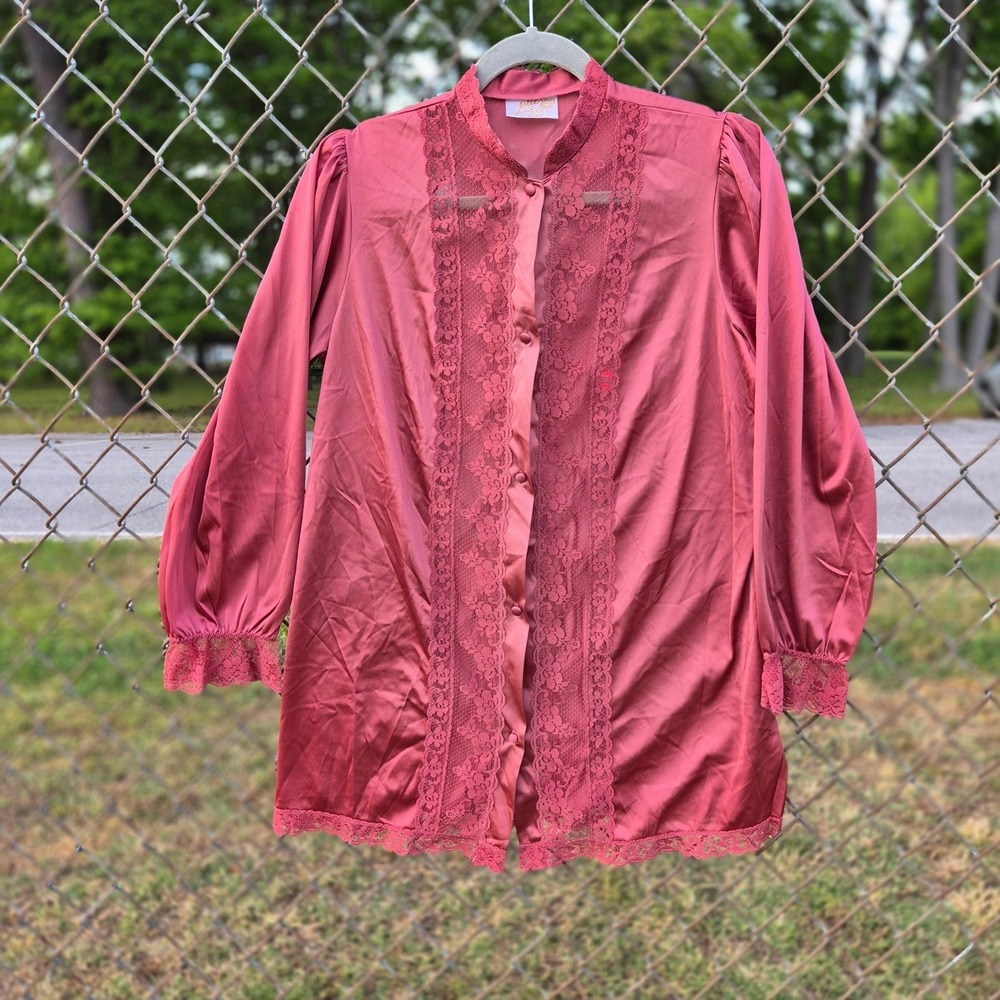 Vintage JCPenney You & Two‎ Pink Satin Lace Nightgown Blouse Small USA Coquette